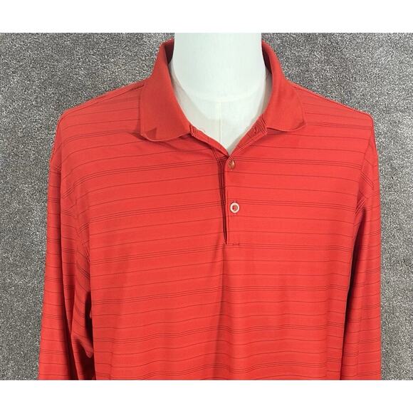 Nike‎ Golf Shirt Mens XL Red Stripe Fit Dry Long Sleeve Collared Polyester Polo - Picture 2 of 8